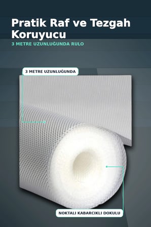 3 Metre Kalın Dokulu Şeffaf Raf Örtüsü ve Su Tutucu Tezgah Koruma Matı