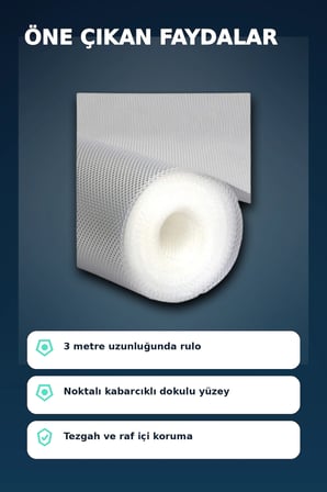 3 Metre Kalın Dokulu Şeffaf Raf Örtüsü ve Su Tutucu Tezgah Koruma Matı