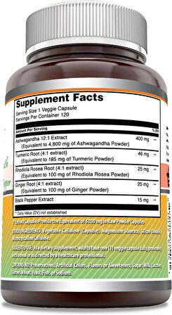 Amazing Formulas Hint Ginseng Turmeric, Ginger, Rhodioa, & Black Pepper 5200 Mg Per Serving 120 Veggie Caps