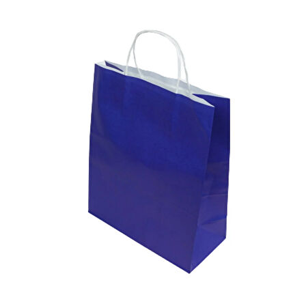 Çanta Beyaz Kraft 18x24x9 Cm Burgu Sap Lacivert 50 ADET