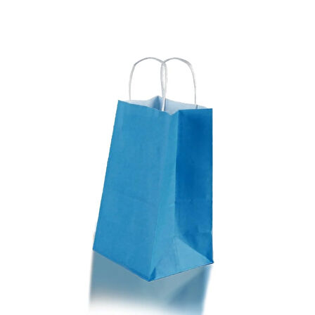 Çanta Beyaz Kraft 25x31x12 Cm Burgu Sap Mavi 50 ADET