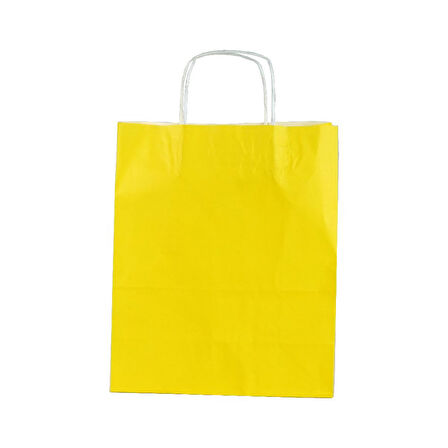 Çanta Beyaz Kraft 18x24x9 cm Burgu Sap Sarı 50 Adetli