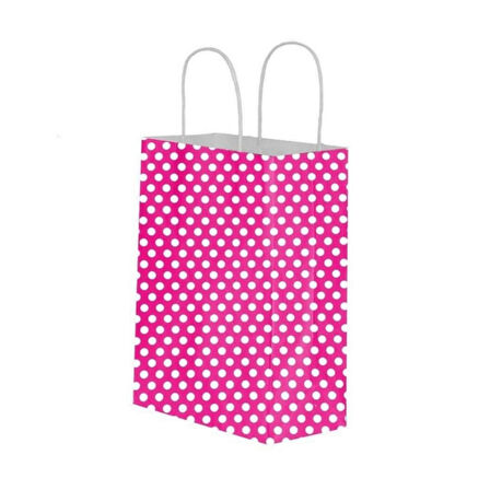 Kraft Burgu Saplı Çanta 20x22x10 Fuşya Puantiye "10 ADET"