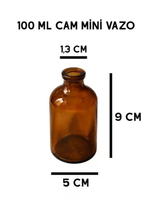 1 Adet Cam Amber Mini Vazo 9 cm Ve Mavi Mini Çiçek Küçük Dekoratif Obje