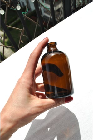 1 Adet Cam Amber Mini Vazo 9 cm Ve Mavi Mini Çiçek Küçük Dekoratif Obje