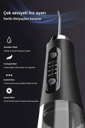 Şarjlı Ağız Duşu Diş Bakım Cihazı 4 Modlu Diş Arası Temizleyici 320ML 5 Başlıklı 1500 mAh Kablosuz