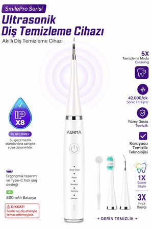 Diş Taşı Temizleme Cihazı Şarjlı Diş Fırçası Sonik Ultrasonik Akıllı Diş Taşı Temizleyici 5 Mod IPX8