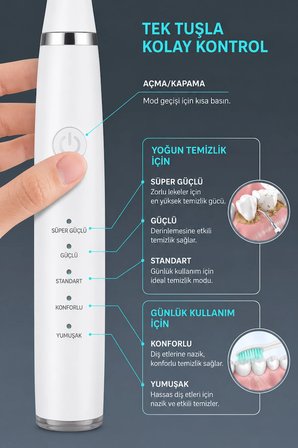 Diş Taşı Temizleme Cihazı Şarjlı Diş Fırçası Sonik Ultrasonik Akıllı Diş Taşı Temizleyici 5 Mod IPX8