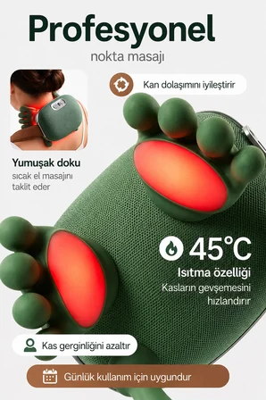 Ovmalı Omuz Boyun Masaj Aleti Yoğurma Sıcak Kompres Boyun Masaj Yastığı 4000 mAh Şarjlı Isıtmalı
