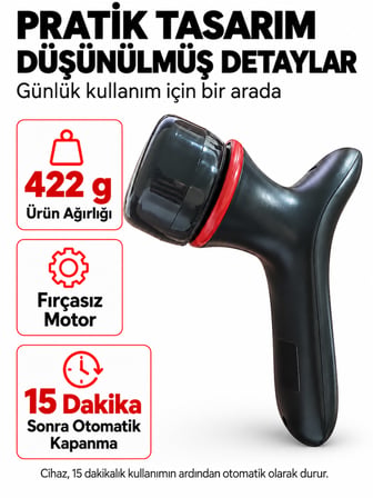 Isıtmalı Şarjlı El Masaj Aleti 5 Kademeli 4 Değiştirilebilir Başlık 1200 mAh Type-C