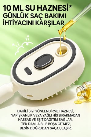 Spreyli Elektrikli Saç Tarağı 10ml Su Yağ Hazneli Antistatik Saç Bakım Fırça Elektriklenme Önleyici