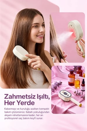Spreyli Elektrikli Saç Tarağı 10ml Su Yağ Hazneli Antistatik Saç Bakım Fırça Elektriklenme Önleyici