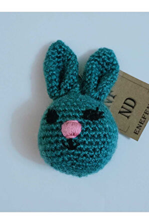 Amigurumi Tavşan Kulaklı Kozmik Mavi Anahtarlık Elyapımı Araba Süsü 7-8 cm