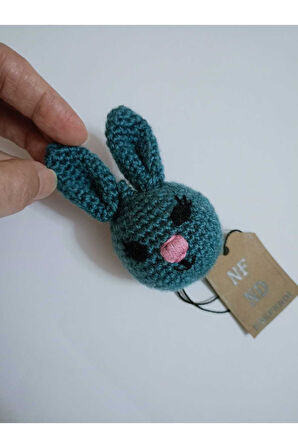 Amigurumi Tavşan Kulaklı Kozmik Mavi Anahtarlık Elyapımı Araba Süsü 7-8 cm
