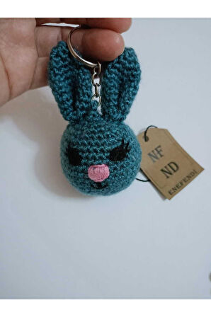 Amigurumi Tavşan Kulaklı Kozmik Mavi Anahtarlık Elyapımı Araba Süsü 7-8 cm