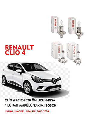 Clio 4 2012-2020 Uyumlu Ön Uzun-kısa 4 Lü Far Ampülü Takımı