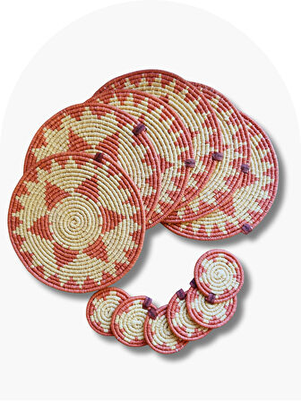 El Yapımı Modern Bohem Tasarım Amerikan Servis ve Bardak Altlığı, 6'lı Takım