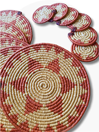 El Yapımı Modern Bohem Tasarım Amerikan Servis ve Bardak Altlığı, 6'lı Takım