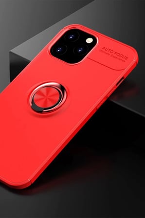 Newface Apple iPhone 12 Pro Max Kılıf Range Yüzüklü Silikon - Kırmızı