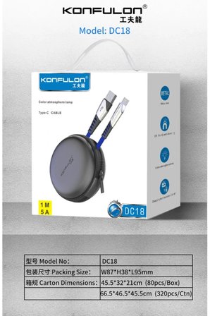 Konfulon DC18 Type-C Kablo 1M 5A - Mavi