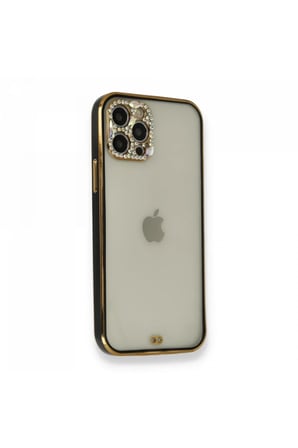 Newface Apple iPhone 12 Pro Kılıf Liva Taşlı Silikon - Siyah