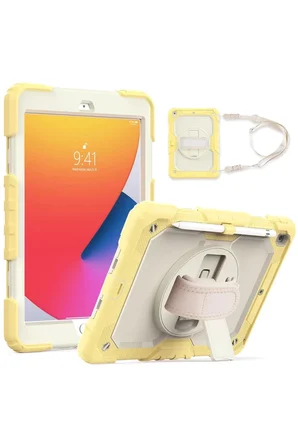 Newface Apple iPad 10.2 (7.nesil) Kılıf Strap New Tablet Kapak - Sarı
