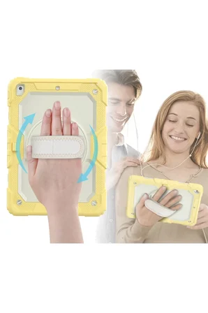 Newface Apple iPad 10.2 (7.nesil) Kılıf Strap New Tablet Kapak - Sarı
