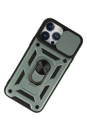 Newface Apple iPhone 13 Pro Kılıf Pars Lens Yüzüklü Silikon - Yeşil