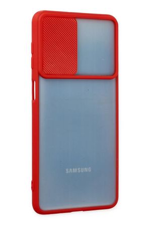 Newface Samsung Galaxy M52 5G Kılıf Palm Buzlu Kamera Sürgülü Silikon - Kırmızı