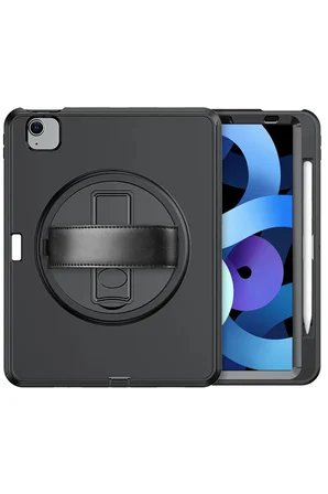 Newface Apple iPad 2022 10.9 (10.nesil) Kılıf Hand Strap Tablet Kılıfı - Siyah