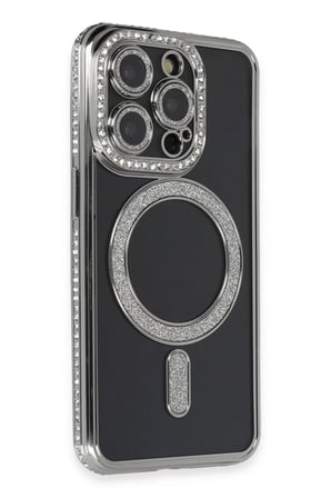 Newface Apple iPhone 14 Pro Max Kılıf Joke Simli Magneticsafe Kılıf - Gri