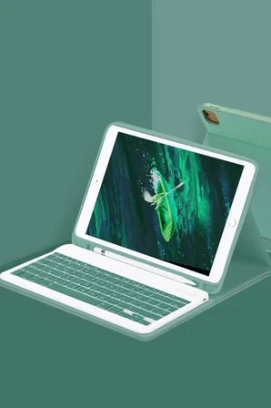 Newface Apple iPad Pro 12.9 (2024) Kılıf KC01 Smart Klavyeli Tablet Kılıfı - Koyu Yeşil