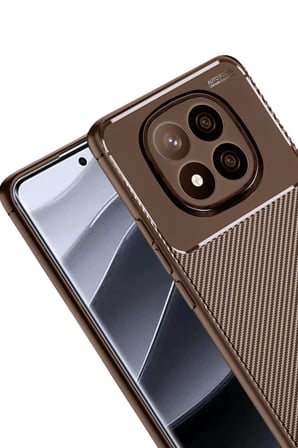 Newface Xiaomi Redmi Note 14 Pro Plus Kılıf Auto Focus Karbon Kapak - Kahverengi