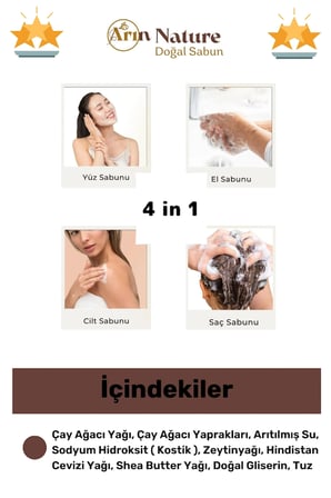 #Çayağacı  Güzel Kokulu El Yüz Saç Vücut Orijinal Bitkisel Çay Ağacı Sabunu 120G - 10 Adet