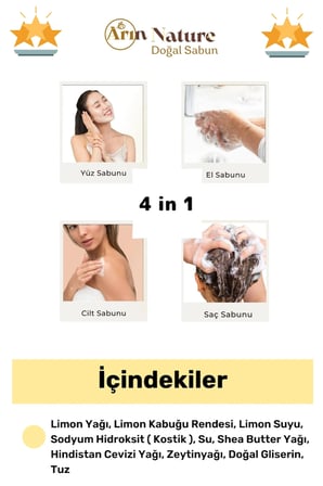 #Limonsabunu  Güzel Kokulu El Yüz Saç Vücut Orijinal Bitkisel Limon Sabunu 120G - 10 Adet
