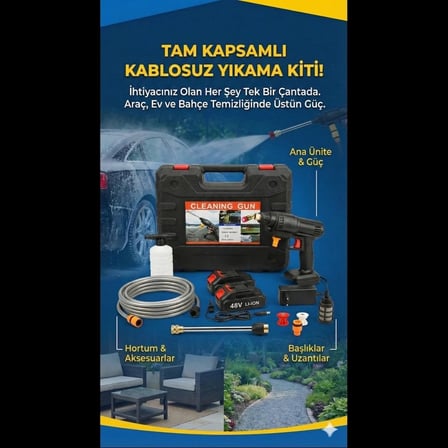 Özel Üretim 48V Şarjlı Çift Bataryalı Taşınabilir Basınçlı Oto Yıkama Bahçe Sulama Tabancası