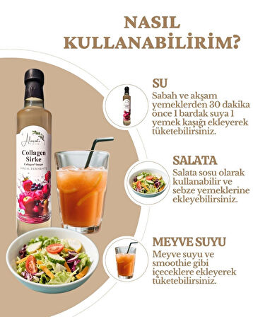 Collagen (Kolajen) Sirke Doğal Fermantasyon 500 ml - Katkısız İçilebilir - Tip 1-3