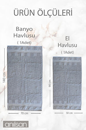 2'li Veta Havlu Seti %100 Pamuk - 1 Adet El Havlusu 50x90 Ve 1 Adet Banyo Havlusu 70x140