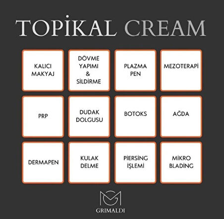 GRİMALDİ Topikal Krem Anestezi Lazer,botoks,dolgu,kalıcı Makyaj,dermapen,dermaroller,işlem Öncesi Krem 50ml