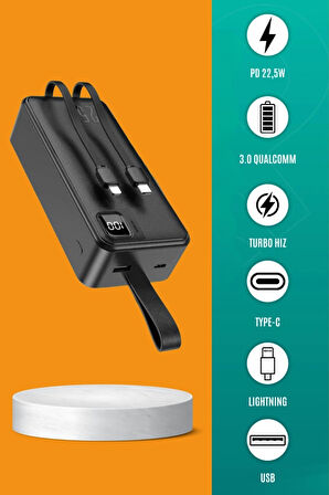  30000 Mah 22,5w Süper Hızlı Lightning ve Tyype C Powerbank