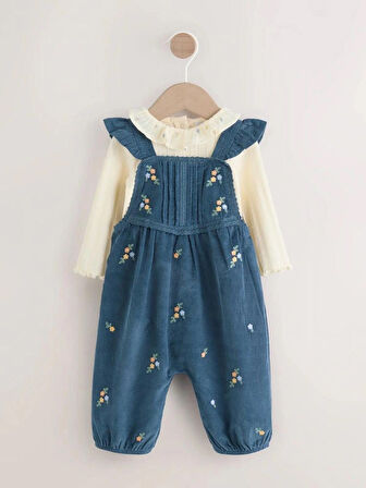 Next Baby Bebek Baskılı Uzun Kollu Body ve Kordonlu Salopet Takımı 2 Parça 