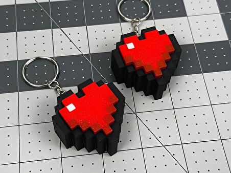 Minecraft Piksel Kalp Anahtarlık Çanta Süsü Charm – Mekanik Clicky Switch’li 3D Baskı Oyun Aksesuarı