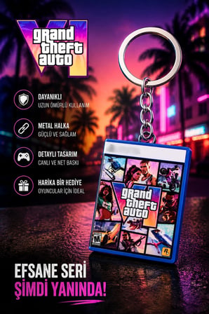Gta 6 Grand Theft Auto VI PS5 Minyatür Oyun Kutusu Anahtarlık