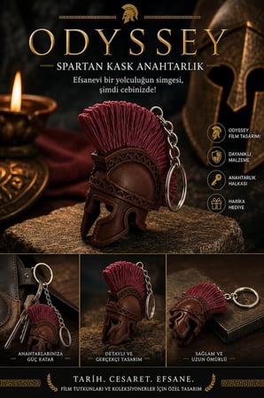 The Odyssey Film Spartan Kask Anahtarlık – Antik Yunan Savaşçı Miğferi Tasarımlı Koleksiyonluk Hediyelik Anahtarlık Çanta Süsü Charm