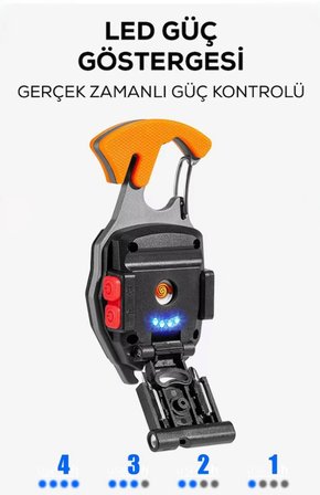 Çok Fonksiyonlu Anahtarlık Işığı – Güçlü LED, Acil Durum Kiti ve Şarjlı Tasarım Fener + Düdük + Çakmak+ Açacak+ +Tornavida
