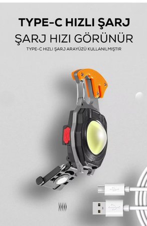 Çok Fonksiyonlu Anahtarlık Işığı – Güçlü LED, Acil Durum Kiti ve Şarjlı Tasarım Fener + Düdük + Çakmak+ Açacak+ +Tornavida