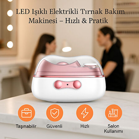 4’ü 1 Arada LED Işıklı Elektrikli Tırnak Bakım Seti – Kesme, Parlatma, Cilalama, UV Kurutma