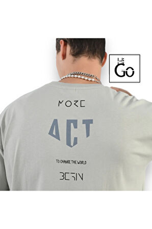 More Act Yazılı Oversize T-Shirt