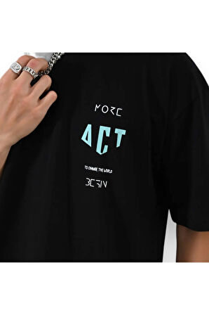 More Act Yazılı Oversize T-Shirt