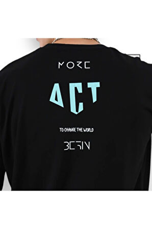 More Act Yazılı Oversize T-Shirt